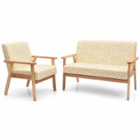 Gymax Modern Living Room Sofa Set w/ Loveseat Sofa Couch & Accent Armchair Yellow Floral