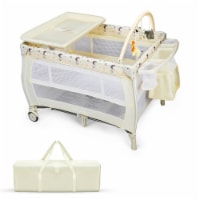 Portable Foldable Baby Playard Playpen Nursery Center w/ Changing Station Beige