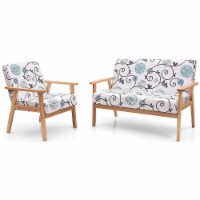 Gymax Modern Living Room Sofa Set w/ Loveseat Sofa Couch & Accent Armchair White & Blue