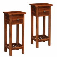 Gymax 2PCS 2 Tier End Bedside Sofa Side Table with Drawer Shelf Acacia Wood Nightstand