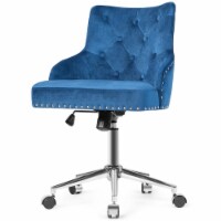 Blue Velvet Office Chair Tufted Upholstered Swivel Computer Desk Chair Nailed Trim