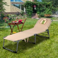 Folding Chaise Lounge Chair Bed Adjustable Outdoor Patio Beach Camping Recliner Beige