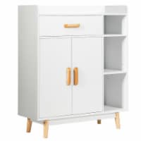 Floor Storage Cabinet Free Standing Cupboard Chest w/1 Drawer 2 Doors 3 Shelves