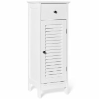 Bathroom Floor Storage Cabinet Side Wooden Organizer w/ Drawer & Shutter Door