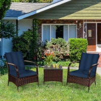 Gymax 3PCS Rattan Patio Conversation Set Outdoor Furniture Set w/ Table Cushions