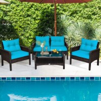 4PCS Rattan Patio Furniture Conversation Set Cushioned Outdoor Furniture Set