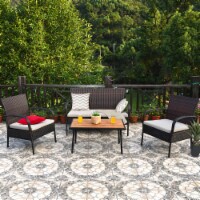 4PCS Rattan Patio Conversation Set Outdoor Furniture Set Cushioned