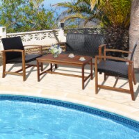 4PCS Patio Conversation Set Outdoor Furniture Set w/ Acacia Wood Frame