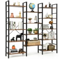 Gymax Triple Wide 5-tier Bookcase Large Bookshelf Display Storage Shelf Vintage Brown