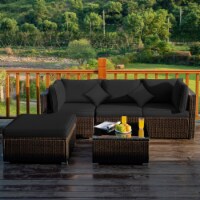 5PCS Rattan Patio Conversation Set Outdoor Furniture Set w/ Ottoman Black Cushion