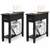 Gymax Set of 2 Nightstand 2 Tier End Bedside Sofa Side Table w/Drawer &Shelf Black