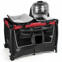 Gymax 4-in-1 Convertible Portable Baby Playard Newborn Napper w/ Toys & Music Red