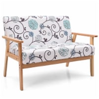 Modern Fabric Loveseat Sofa Couch Upholstered 2-Seat Wood Armchair White & Blue Floral
