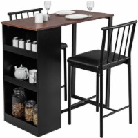 3 Piece Counter Height Pub Dining Set Kitchen Table & Chairs w/ Storage Espresso