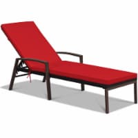 Gymax Adjustable Rattan Chaise Recliner Lounge Chair Patio Outdoor w/ Red Cushion