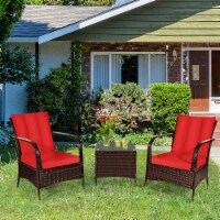 3PCS Patio Rattan Conversation Set Outdoor Furniture Set w/Table