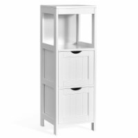 Gymax Bathroom Floor Cabinet Side Wooden Storage Organizer w/ Removable Drawers White