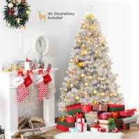 Gymax 6 FT Silver Tinsel Christmas Tree Artificial Hinged Tree Holiday Decoration