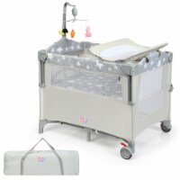 5-in-1 Baby Beside Sleeper Bassinet Portable Crib Playard w/Diaper Changer Beige