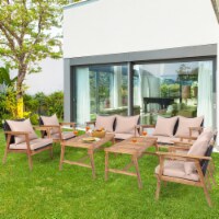 8PCS Outdoor Furniture Set Patio Conversation Set w/ Wood Frame Cushion
