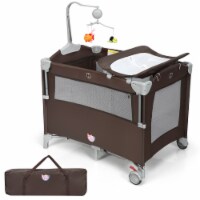 5-in-1 Baby Beside Sleeper Bassinet Portable Crib Playard w/Diaper Changer Brown