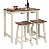3-Piece Bar Table Set Counter Pub Table& 2 Saddle Bar Stools w/ Hanging Design