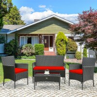 Gymax 4PCS Outdoor Furniture Set Patio Rattan Conversation Set w Red Cushion 1 unit Pick n Save