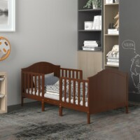 2-in-1 Convertible Toddler Bed Kids Wooden Bedroom Furniture w/ Guardrails Brown