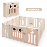 Gymax 14-Panel Baby Playpen Kids Activity Center Foldable Play Yard w/ Lock Door Pink