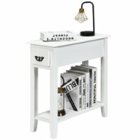 Gymax 2 Tier End Bedside Sofa Side Table Narrow Nightstand w/Drawer &Shelf White