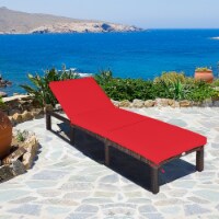 Adjustable Patio Rattan Chaise Lounge Chair Recliner Outdoor w/ Red Cushion