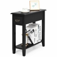 Gymax 2 Tier End Bedside Sofa Side Table Narrow Nightstand w/Drawer &Shelf Black