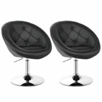 Set of 2 Swivel Bar Stools Height Adjustable Round Tufted Back Bar Chairs Black