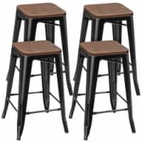 Set of 4 Counter Height Backless Barstool 26'' Metal Stackable Stool w/Wood Seat
