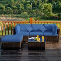 5PC Rattan Patio Conversation Set Outdoor Furniture Set w/ Ottoman Cushion
