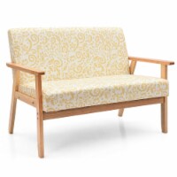 Modern Fabric Loveseat Sofa Couch Upholstered 2-Seat Wood Armchair Yellow Floral