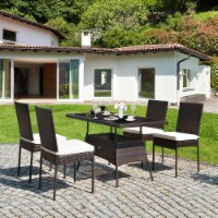 5PCS Rattan Patio Dining Table & Chair Set Outdoor Furniture Set w/ Cushion