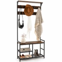 72'' Freestanding Hall Tree 4-in-1 Coat Rack Shoe Bench w/ Top Shelf & 9 Removable Hooks