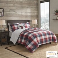 Gracie Mills 4 PC Printed Herringbone to Sherpa Reversible Coverlet Set Red Full/Queen