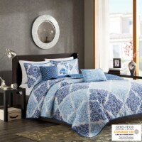 Gracie Mills 6 Piece Printed Quilt Set with Throw Pillows - GRACE-3140 Blue Full/Queen