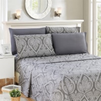 Paisley Printed - Deep Pocket Premier Microfiber 6 Piece Bed Sheet set Grey King