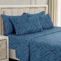 Paisley Printed - Deep Pocket Premier Microfiber 6 Piece Bed Sheet set Navy Blue Queen