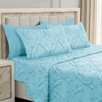 Paisley Printed - Deep Pocket Premier Microfiber 6 Piece Bed Sheet set Blue King