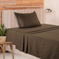 Lux Decor Collection Stripe Bedding Set Fitted Flat Sheet And Pillowcase Twin-Brown