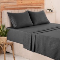 Lux Decor Collection Microfiber 4 Pieces Stripe Bed Sheet Set Queen-Dark Grey
