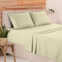 Lux Decor Collection Microfiber 4 Pieces Stripe Bed Sheet Set Queen-Vanilla