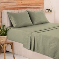Lux Decor Collection Microfiber 4 Pieces Stripe Bed Sheet Set Queen-Sage