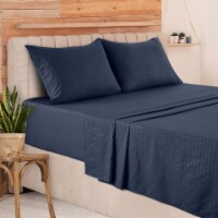Lux Decor Collection Microfiber 4 Pieces Stripe Bed Sheet Set Queen-Navy
