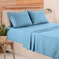 Lux Decor Collection Microfiber 4 Pieces Stripe Bed Sheet Set Queen-Blue