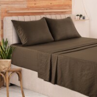 Lux Decor Collection Bed Set Deep Pocket Fitted Flat Sheet And Pillowcase King-Brown